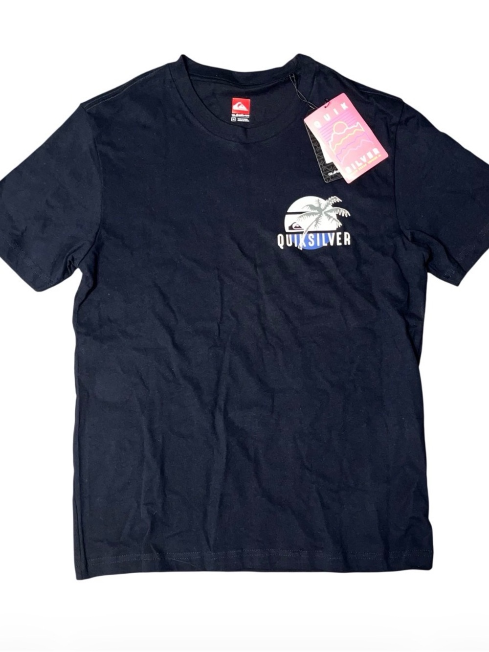 Quiksilver Black Men’s Short Sleeve Logo White Wave Beach Shirt NWT Medium Palm